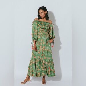 Cleobella Off the Shoulder Tropical Print Midi Dress sz S